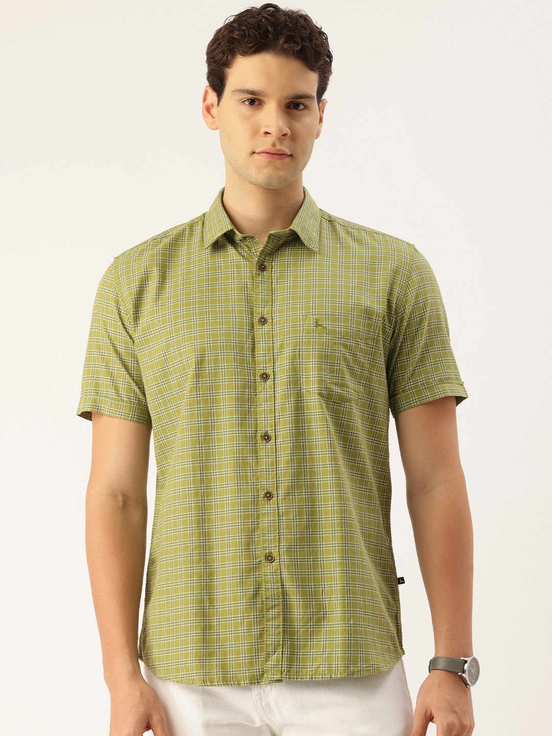 

Parx Pure Cotton Slim Fit Tartan Checked Casual Shirt, Green