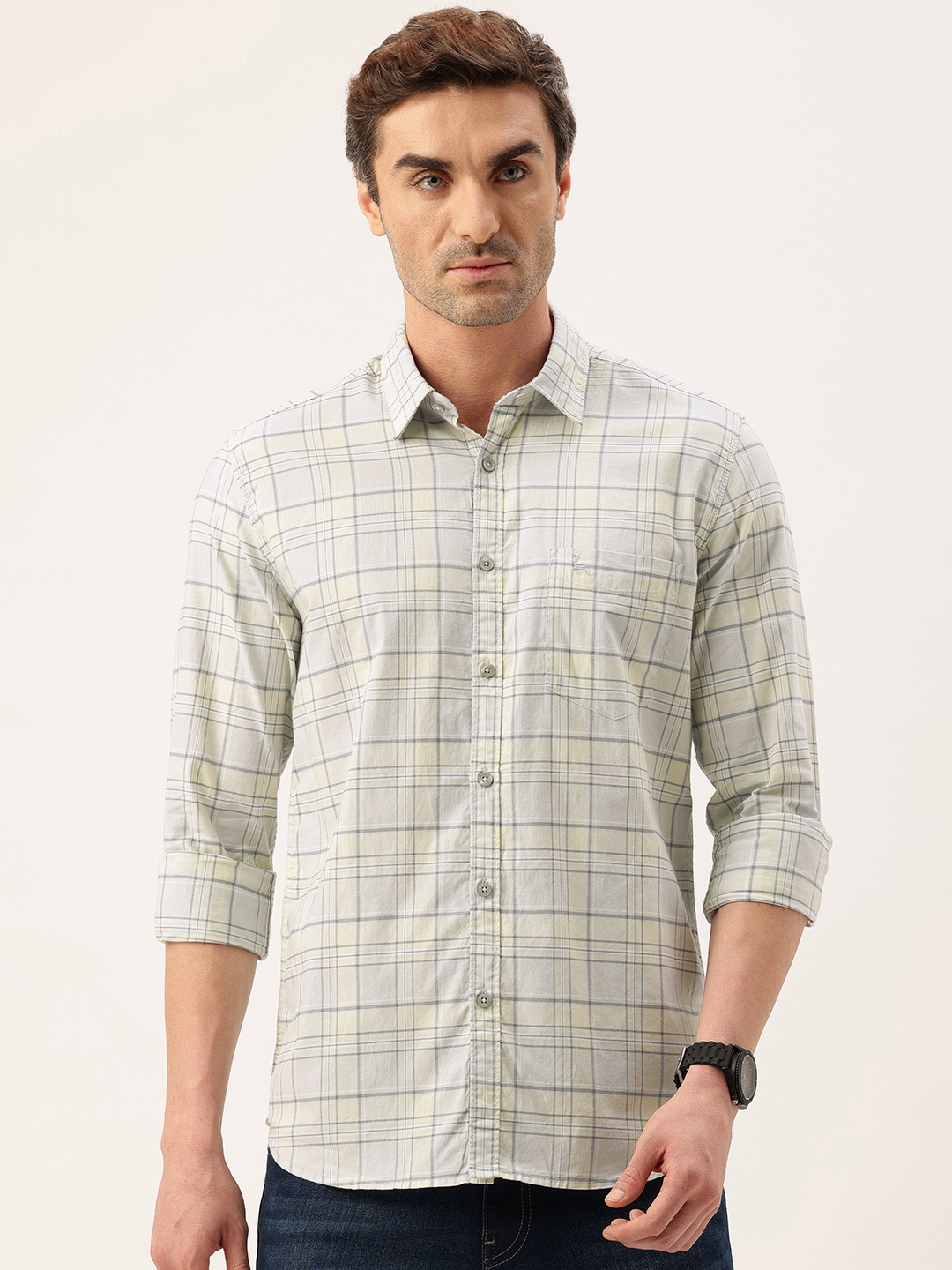 

Parx Slim Fit Opaque Checked Pure Cotton Casual Shirt, Grey