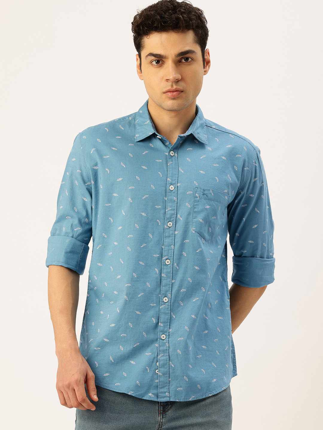 

Parx Slim Fit Tropical Printed Pure Cotton Casual Shirt, Blue