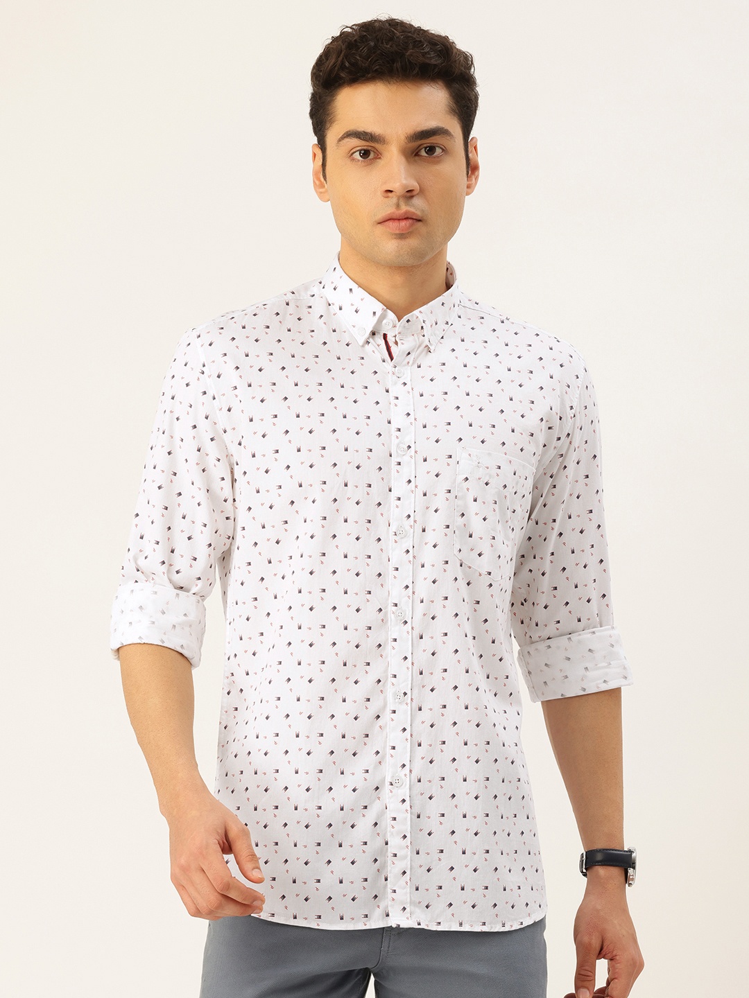 

Parx Pure Cotton Slim Fit Opaque Printed Casual Shirt, White