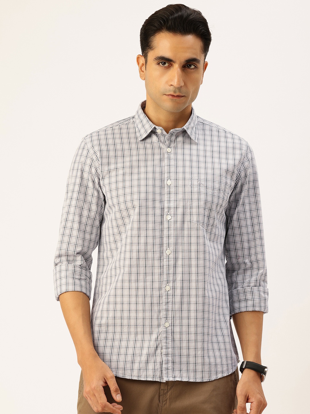 

Parx Pure Cotton Slim Fit Opaque Checked Casual Shirt, Grey