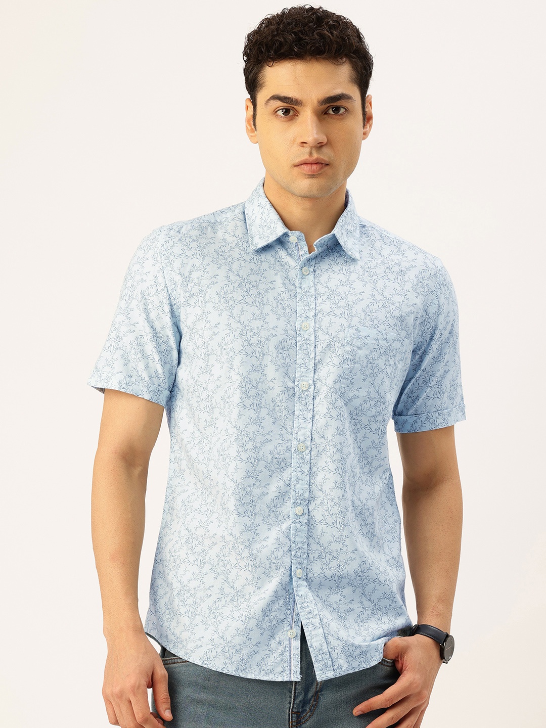 

Parx Slim Fit Floral Printed Pure Cotton Casual Shirt, Blue