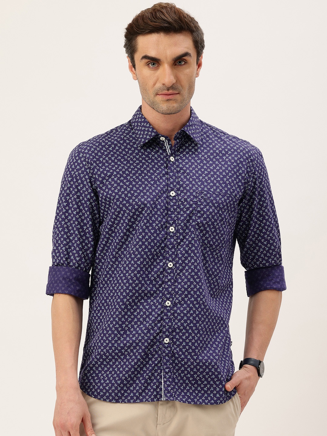 

Parx Pure Cotton Slim Fit Floral Printed Opaque Casual Shirt, Violet