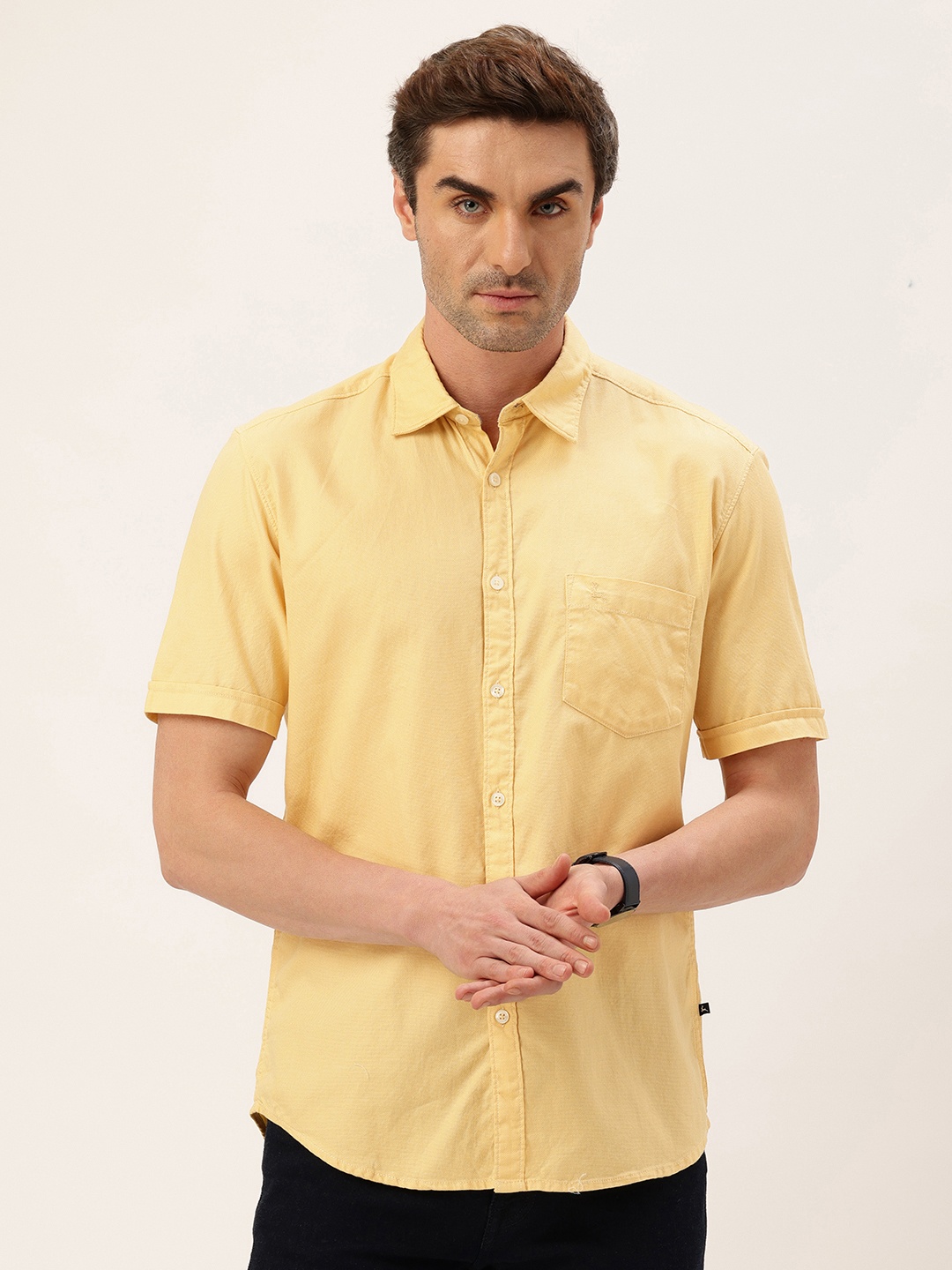 

Parx Pure Cotton Self Design Slim Fit Textured Casual Shirt, Yellow