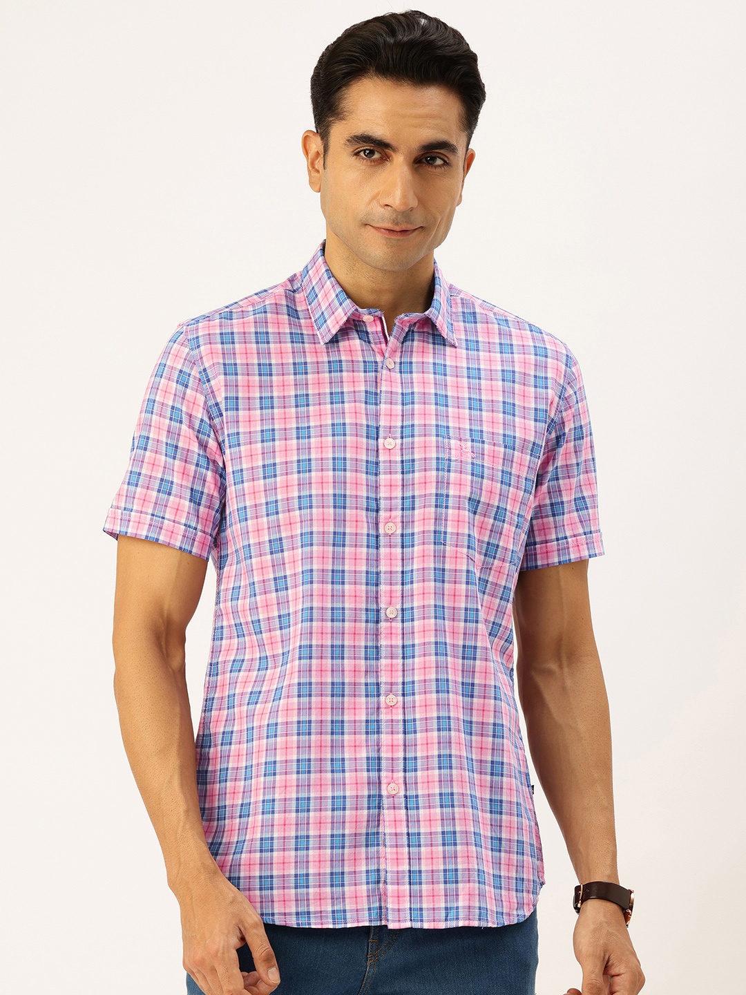 

Parx Pure Cotton Slim Fit Opaque Checked Casual Shirt, Pink