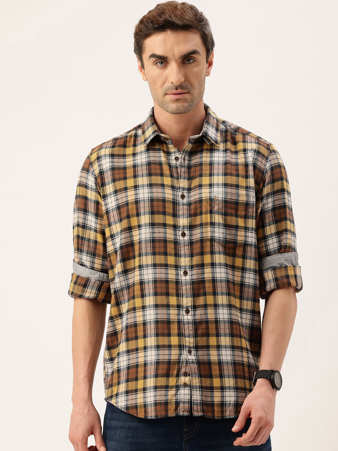 

Parx Slim Fit Opaque Checked Casual Shirt, Brown