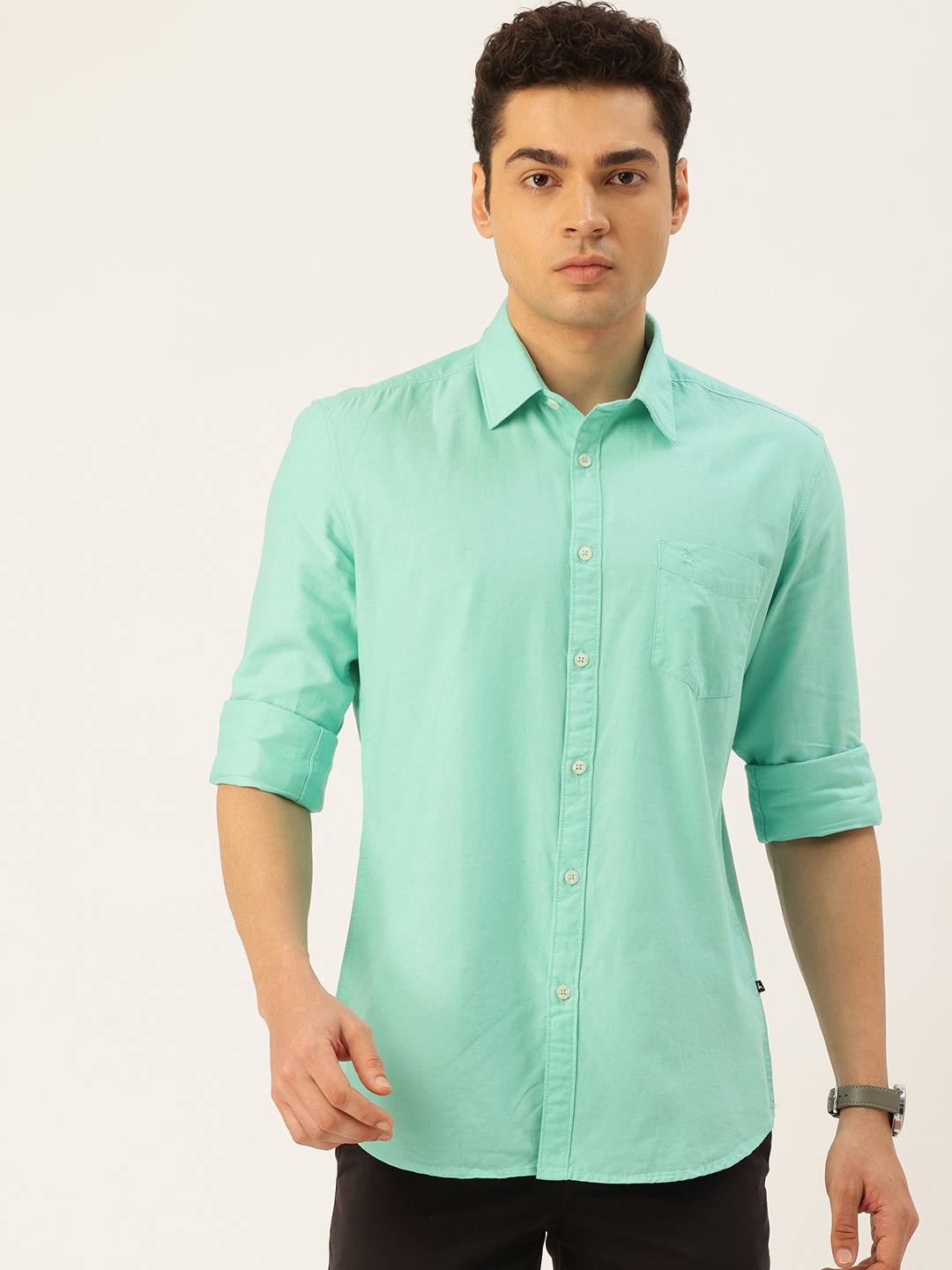 

Parx Men Slim Fit Pure Cotton Casual Shirt, Green