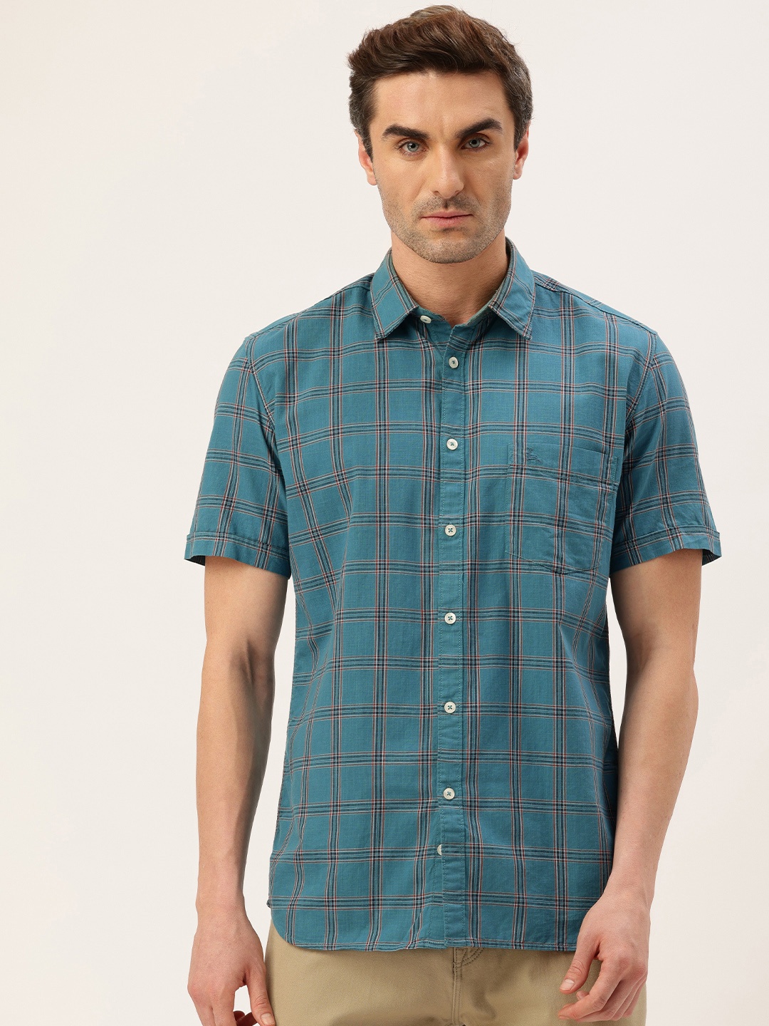 

Parx Pure Cotton Slim Fit Opaque Checked Casual Shirt, Blue