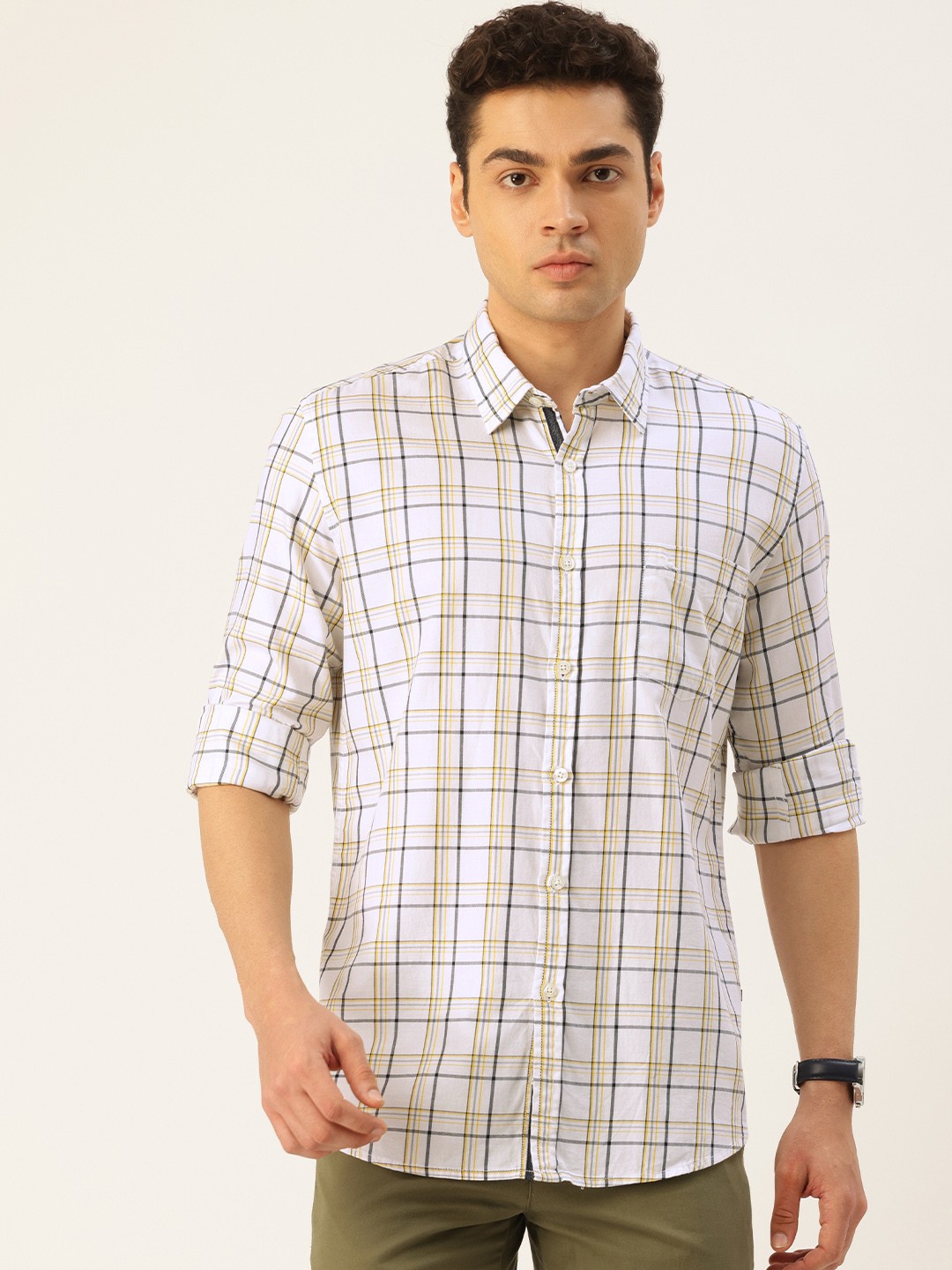 

Parx Pure Cotton Slim Fit Tartan Checked Casual Shirt, White
