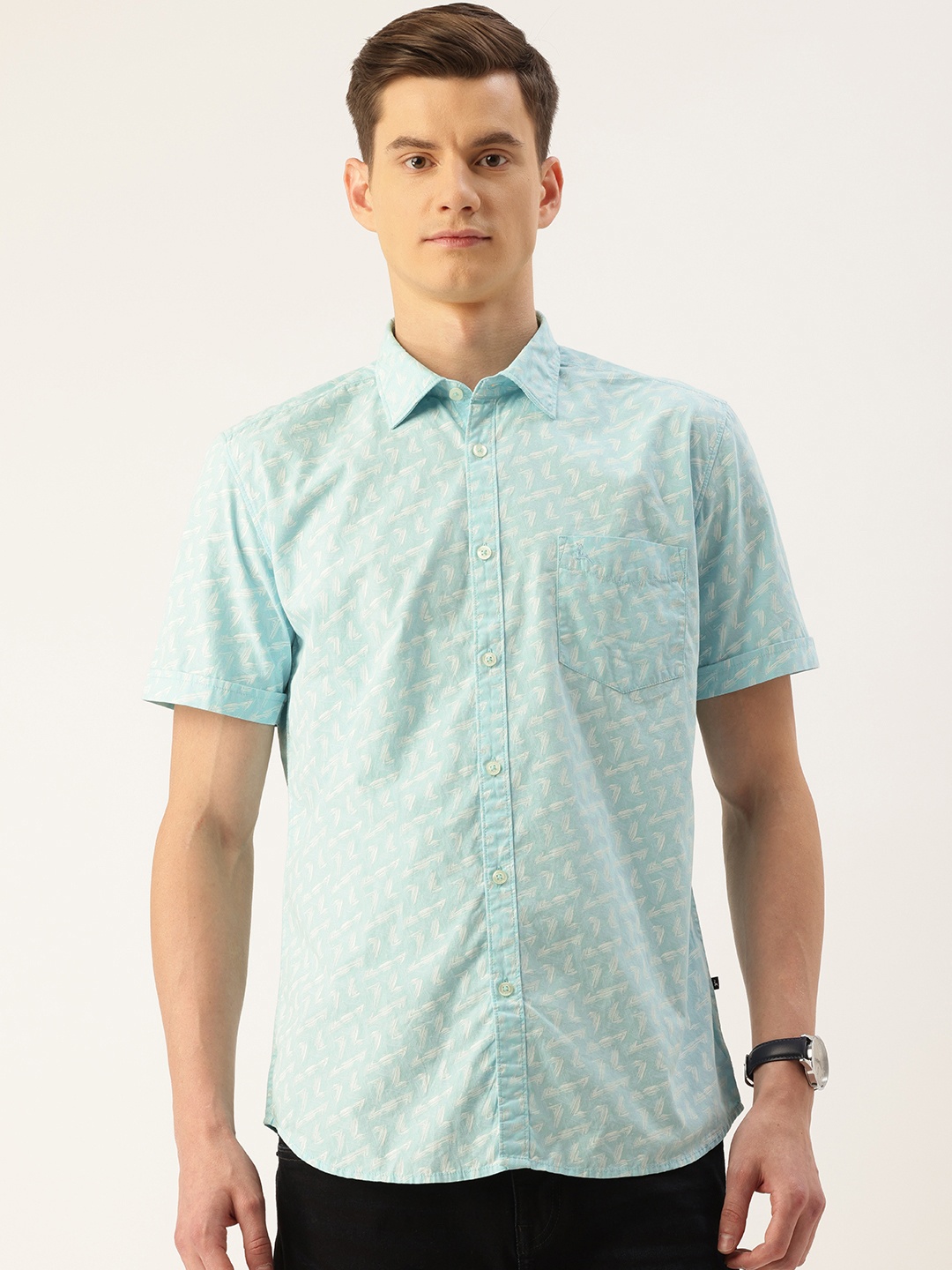 

Parx Slim Fit Geometric Printed Pure Cotton Casual Shirt, Blue