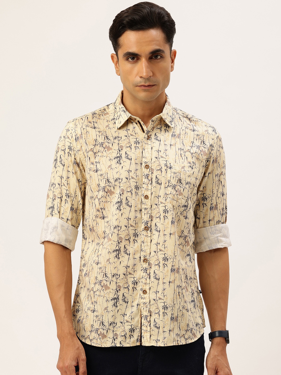 

Parx Slim Fit Printed Pure Cotton Casual Shirt, Yellow