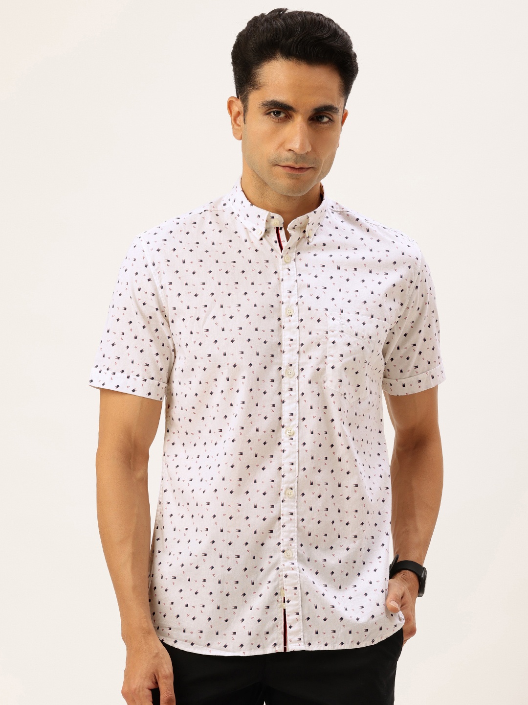 

Parx Slim Fit Geometric Printed Pure Cotton Casual Shirt, White