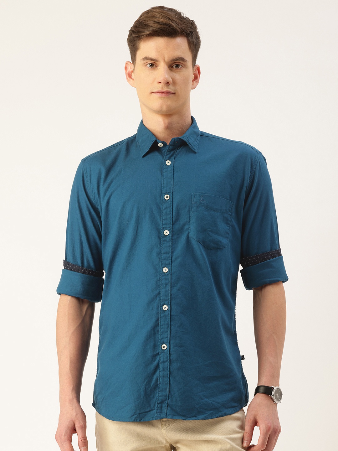 

Parx Slim Fit Pure Cotton Casual Shirt, Blue