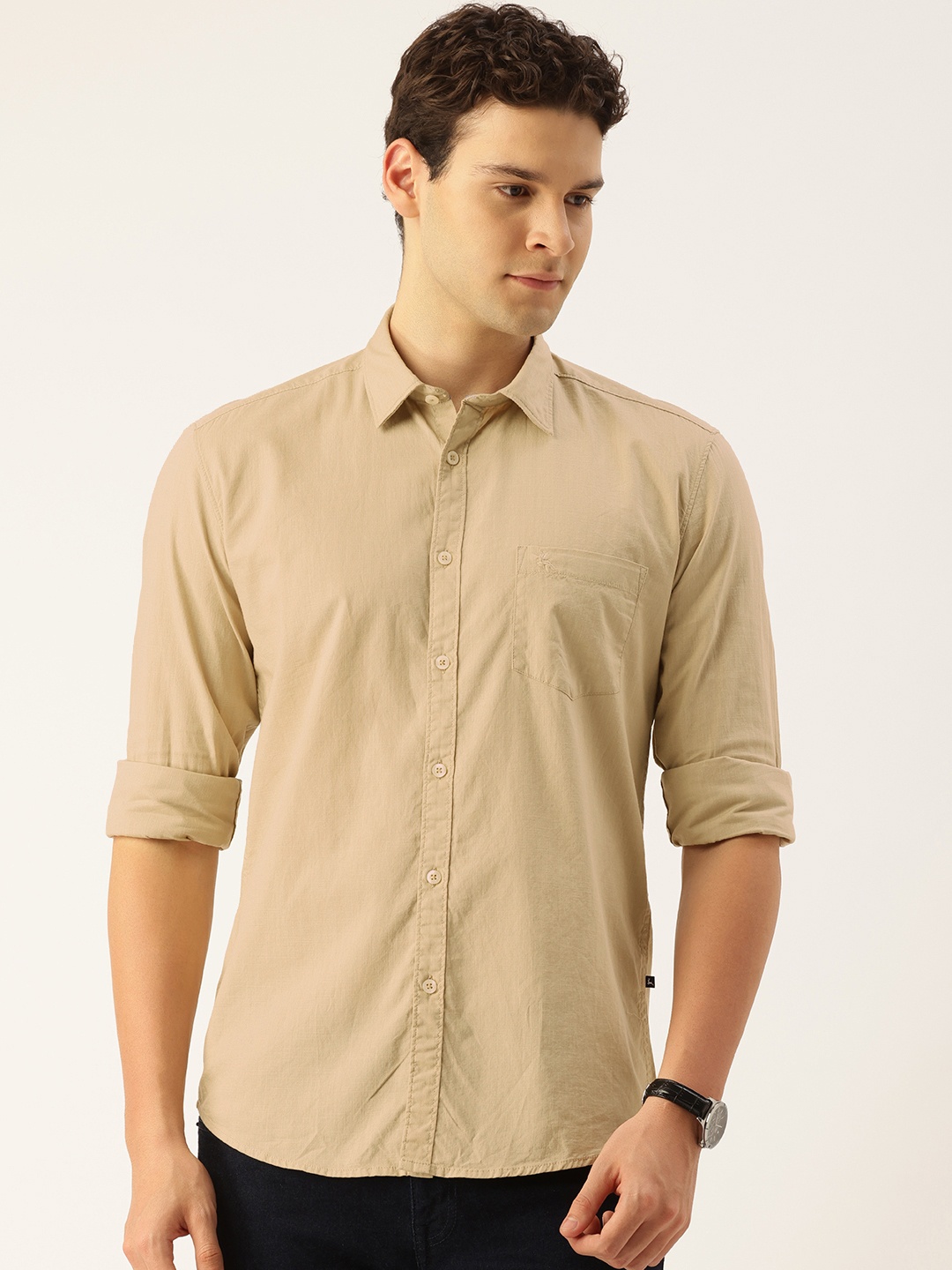 

Parx Slim Fit Pure Cotton Casual Shirt, Beige