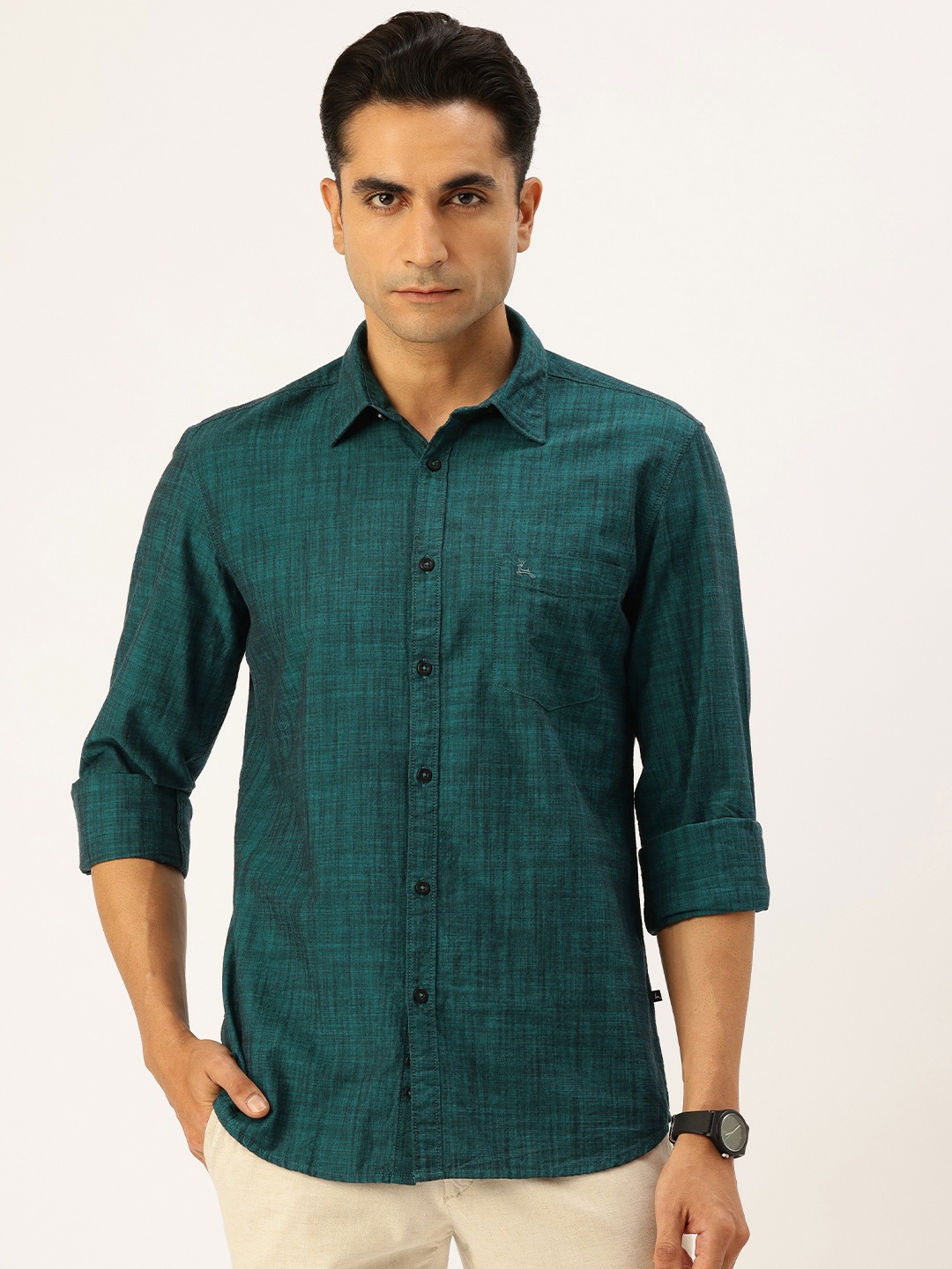 

Parx Slim Fit Pure Cotton Casual Shirt, Green