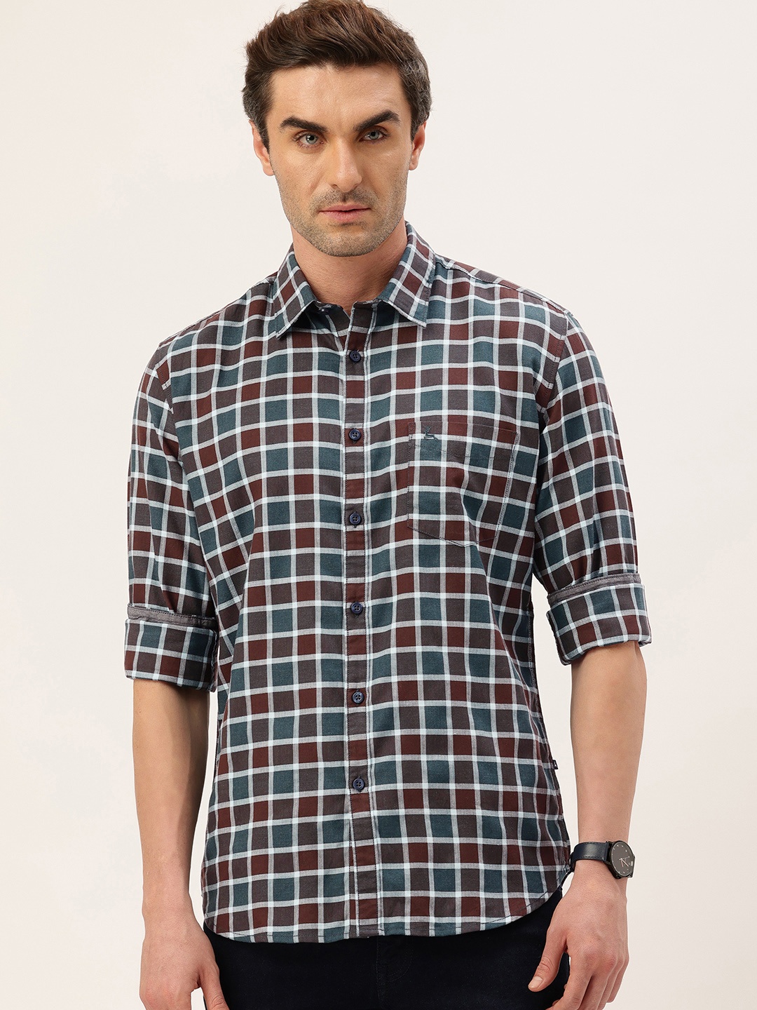 

Parx Slim Fit Checked Casual Shirt, Green