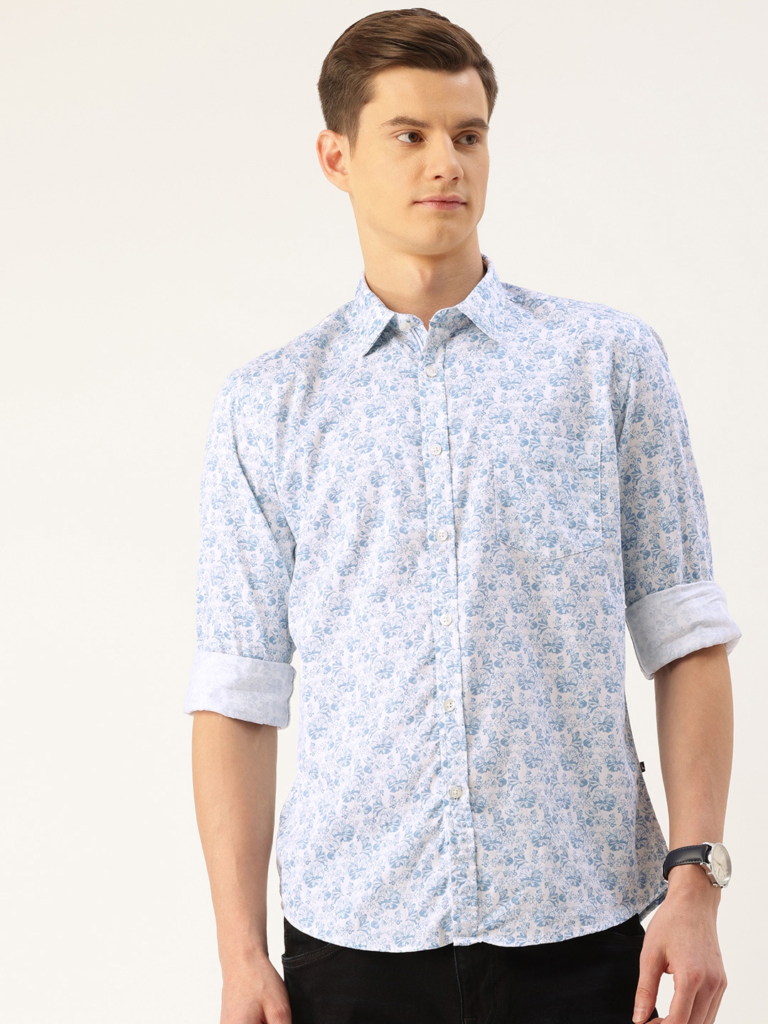 

Parx Slim Fit Floral Printed Pure Cotton Casual Shirt, White