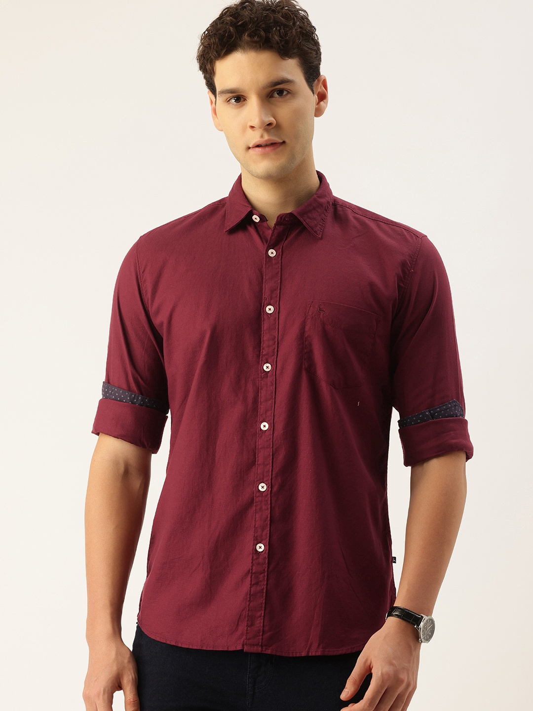 

Parx Slim Fit Pure Cotton Casual Shirt, Maroon