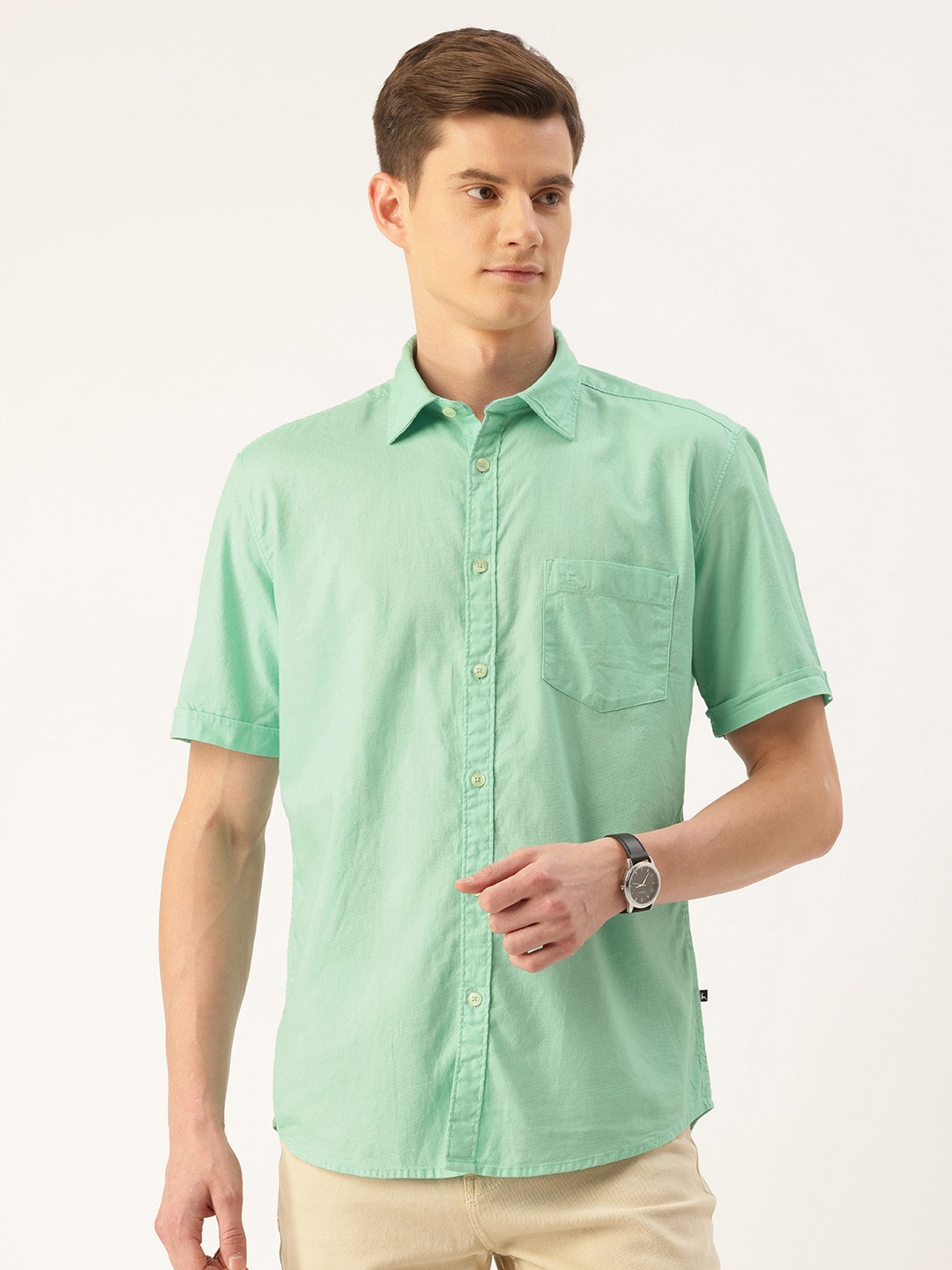 

Parx Pure Cotton Slim Fit Casual Shirt, Sea green