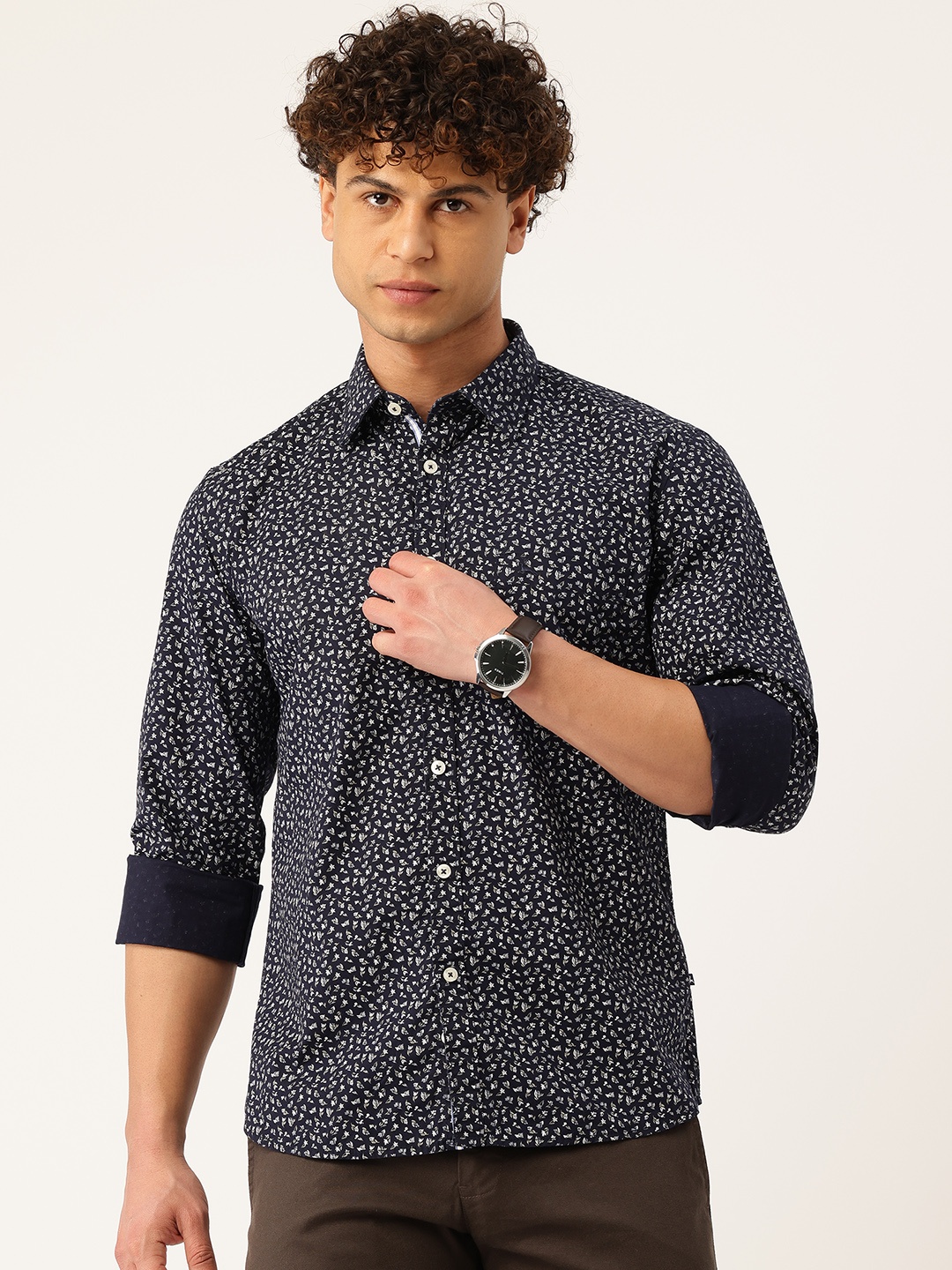 

Parx Slim Fit Printed Casual Shirt, Navy blue