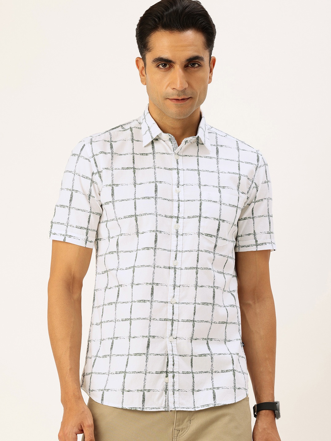 

Parx Slim Fit Checked Pure Cotton Casual Shirt, White