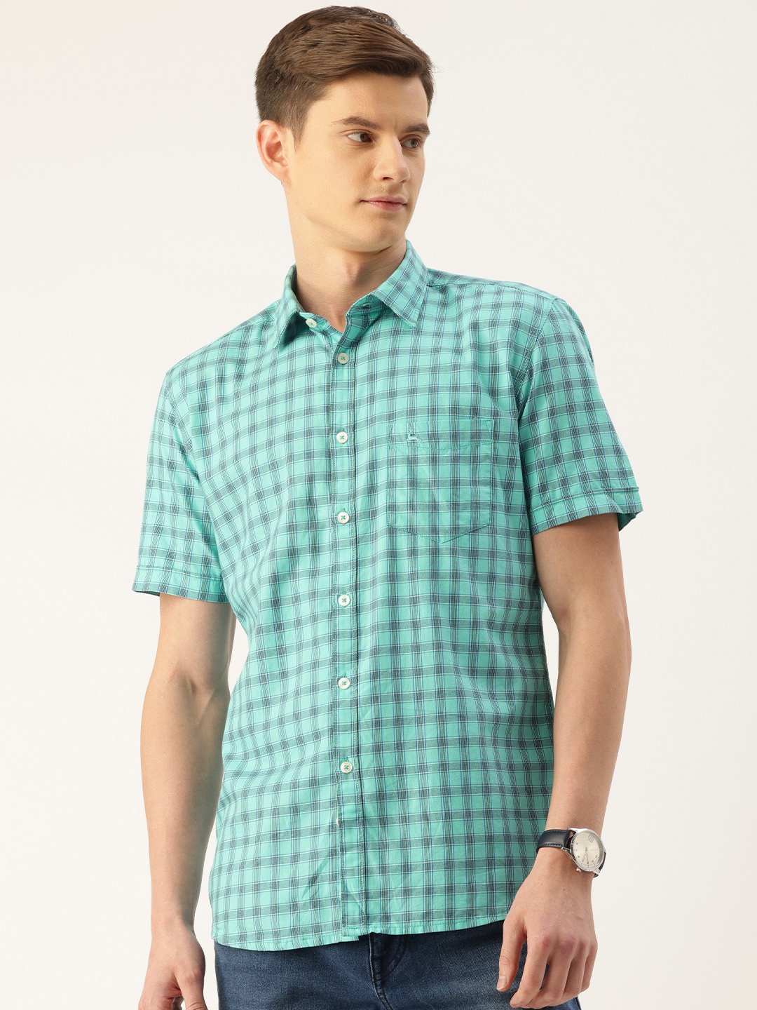 

Parx Pure Cotton Slim Fit Tartan Checked Casual Shirt, Green