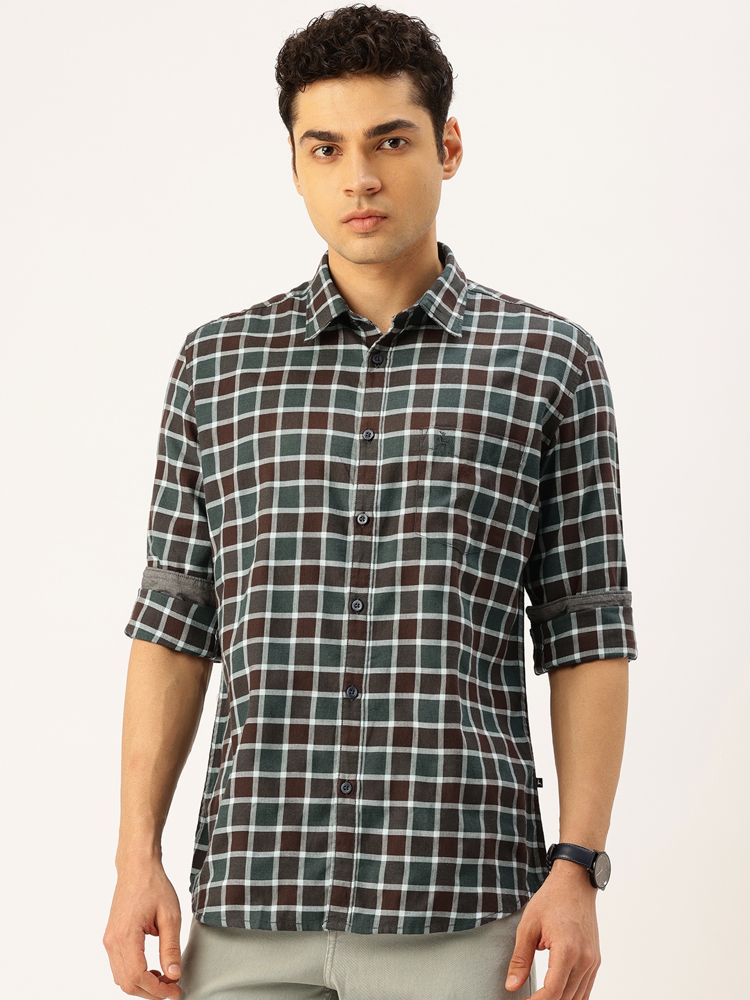 

Parx Slim Fit Checked Casual Shirt, Green