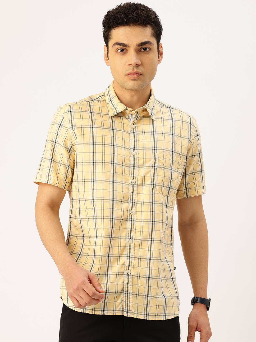 

Parx Pure Cotton Slim Fit Checked Casual Shirt, Yellow