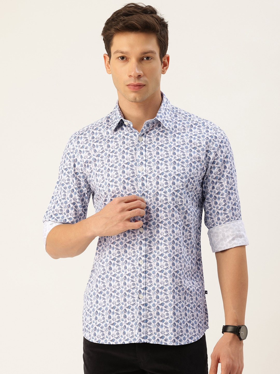 

Parx Slim Fit Conversational Printed Pure Cotton Casual Shirt, White