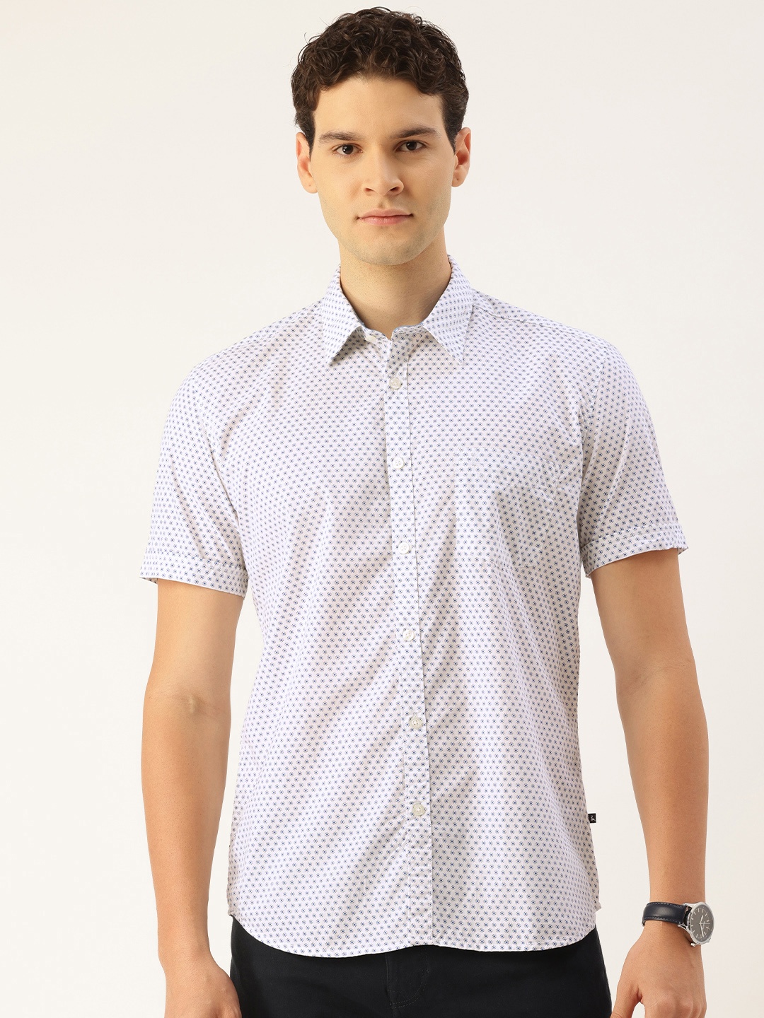 

Parx Slim Fit Micro Ditsy Printed Pure Cotton Casual Shirt, White