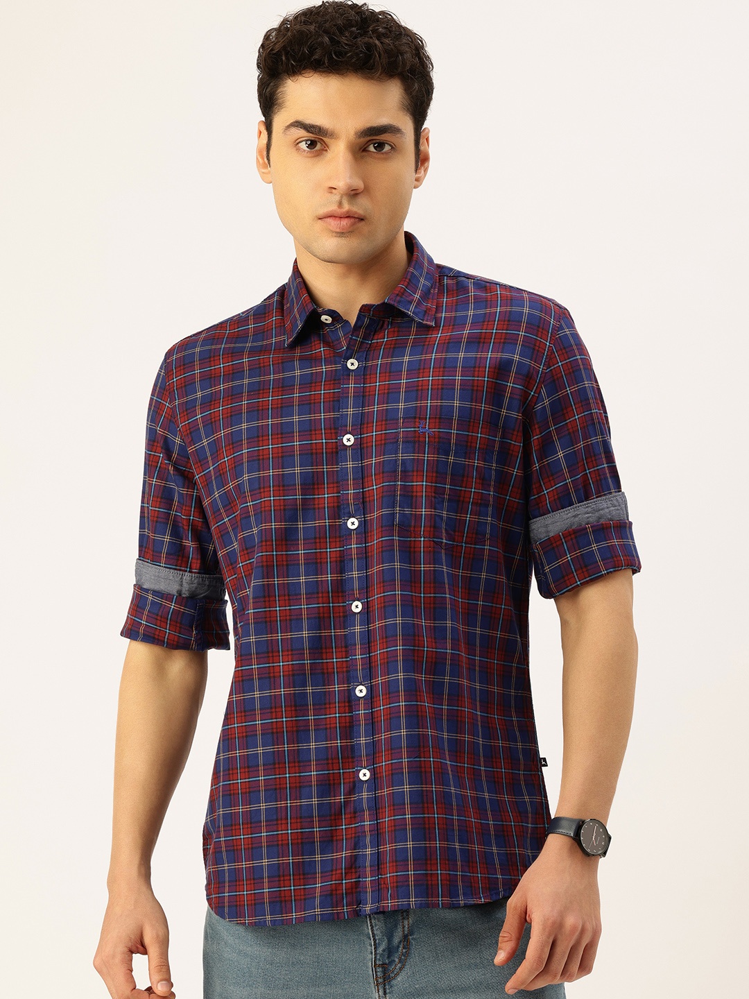 

Parx Pure Cotton Slim Fit Opaque Checked Casual Shirt, Maroon