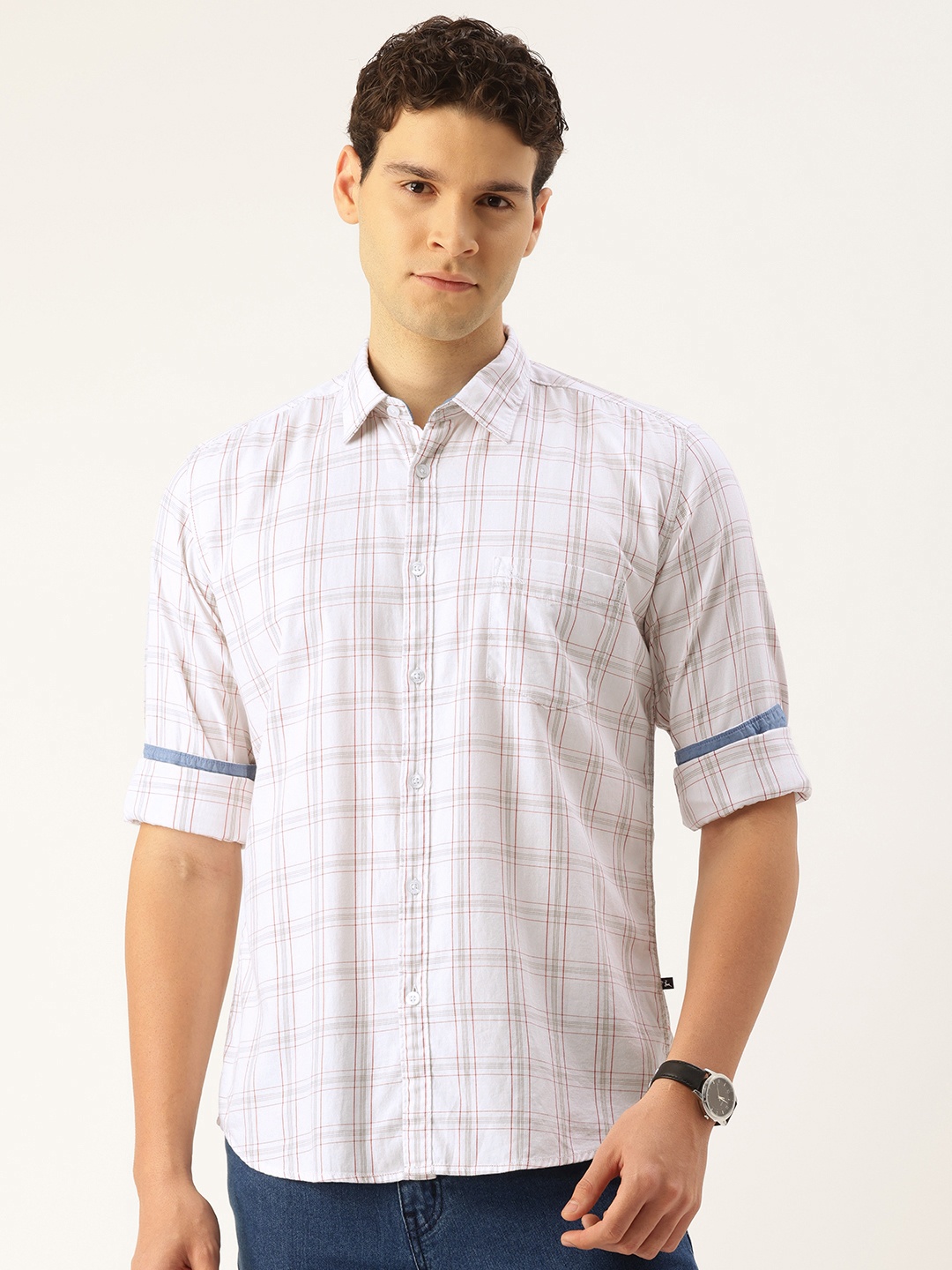 

Parx Slim Fit Checked Pure Cotton Casual Shirt, White