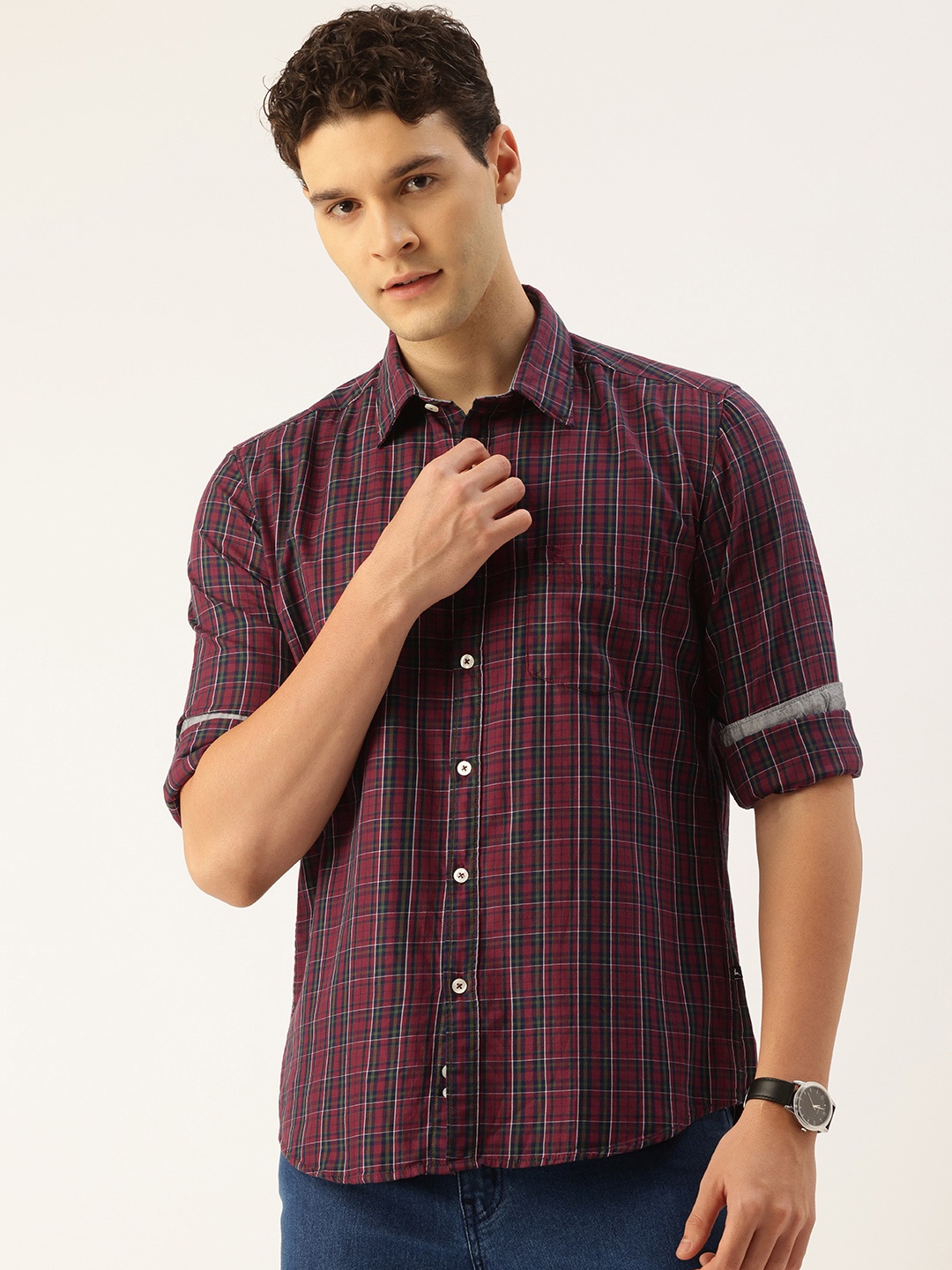 

Parx Slim Fit Checked Pure Cotton Casual Shirt, Brown