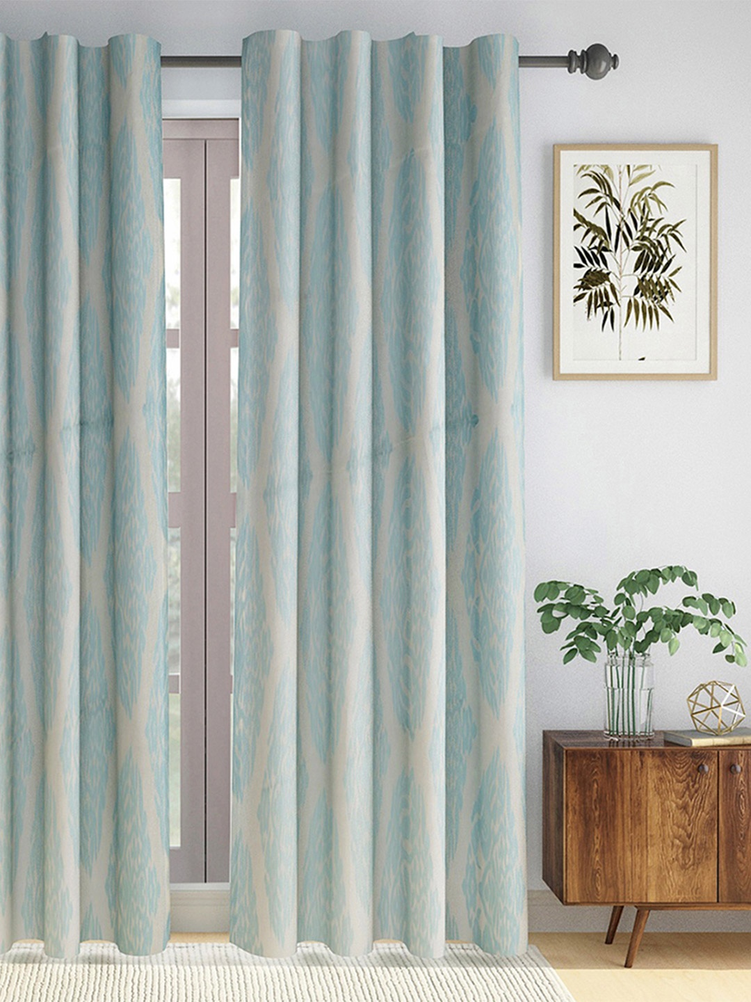 

Fabindia Meenal Teal & White Floral Cotton Cutwork Cotton Curtain
