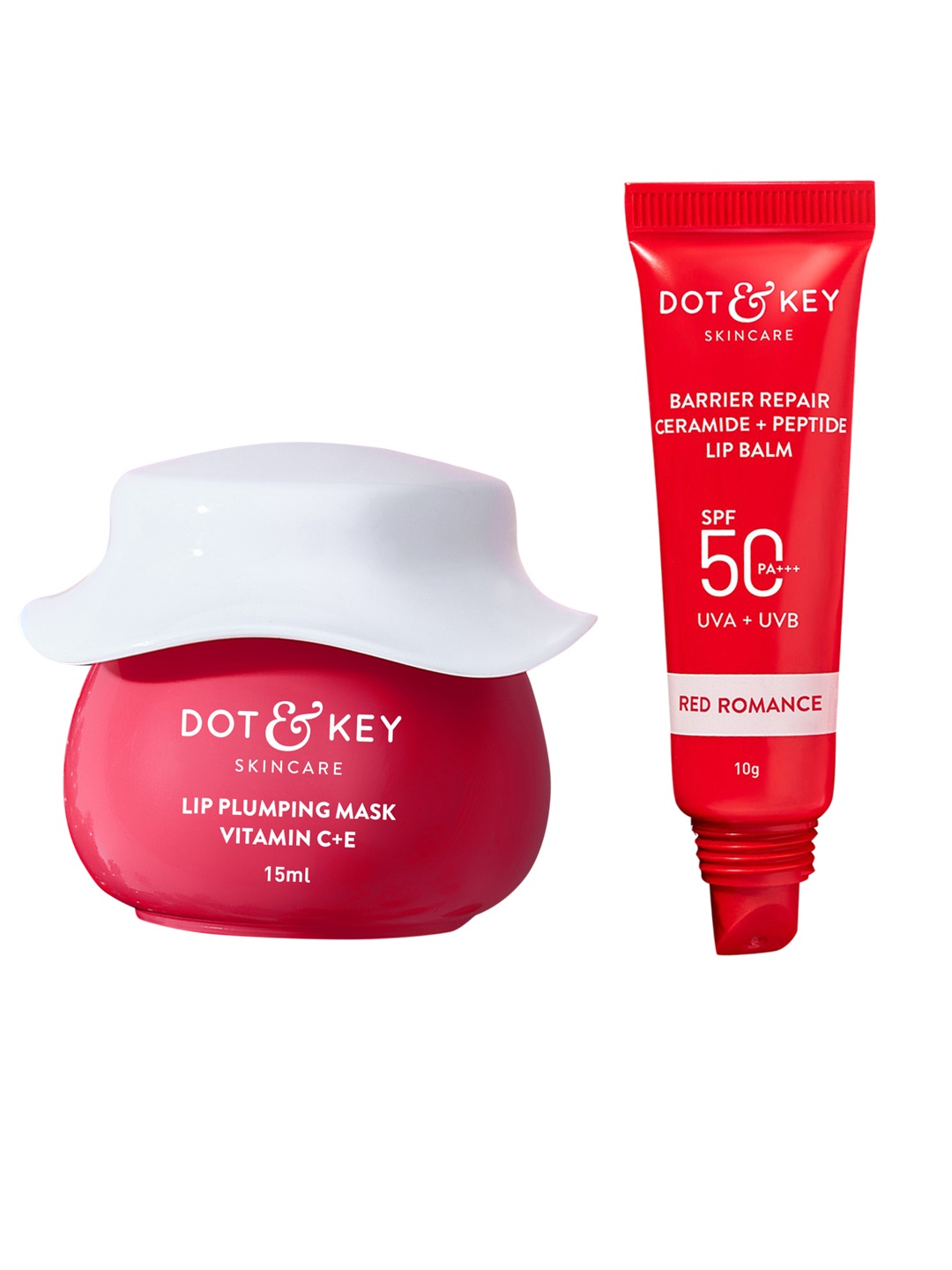 

DOT & KEY Set of Barrier Repair SPF50 Lip Balm 10g & Vitamin C+E Lip Plumping Mask 15ml, Red