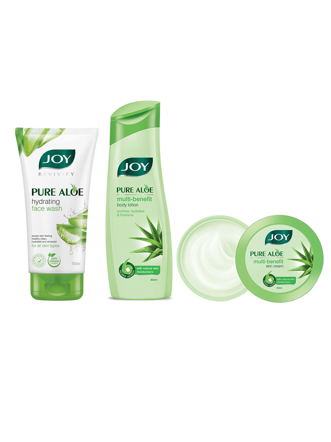 

JOY Pure Aloe Skin Care Combo - Face Wash 150ml + Skin Cream 200ml + Body Lotion 300ml, Green