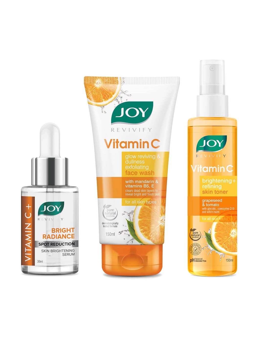 

JOY Vitamin C Skin Care Combo - Face Serum 30ml + Face Toner 150ml + Face Wash 150ml, Orange