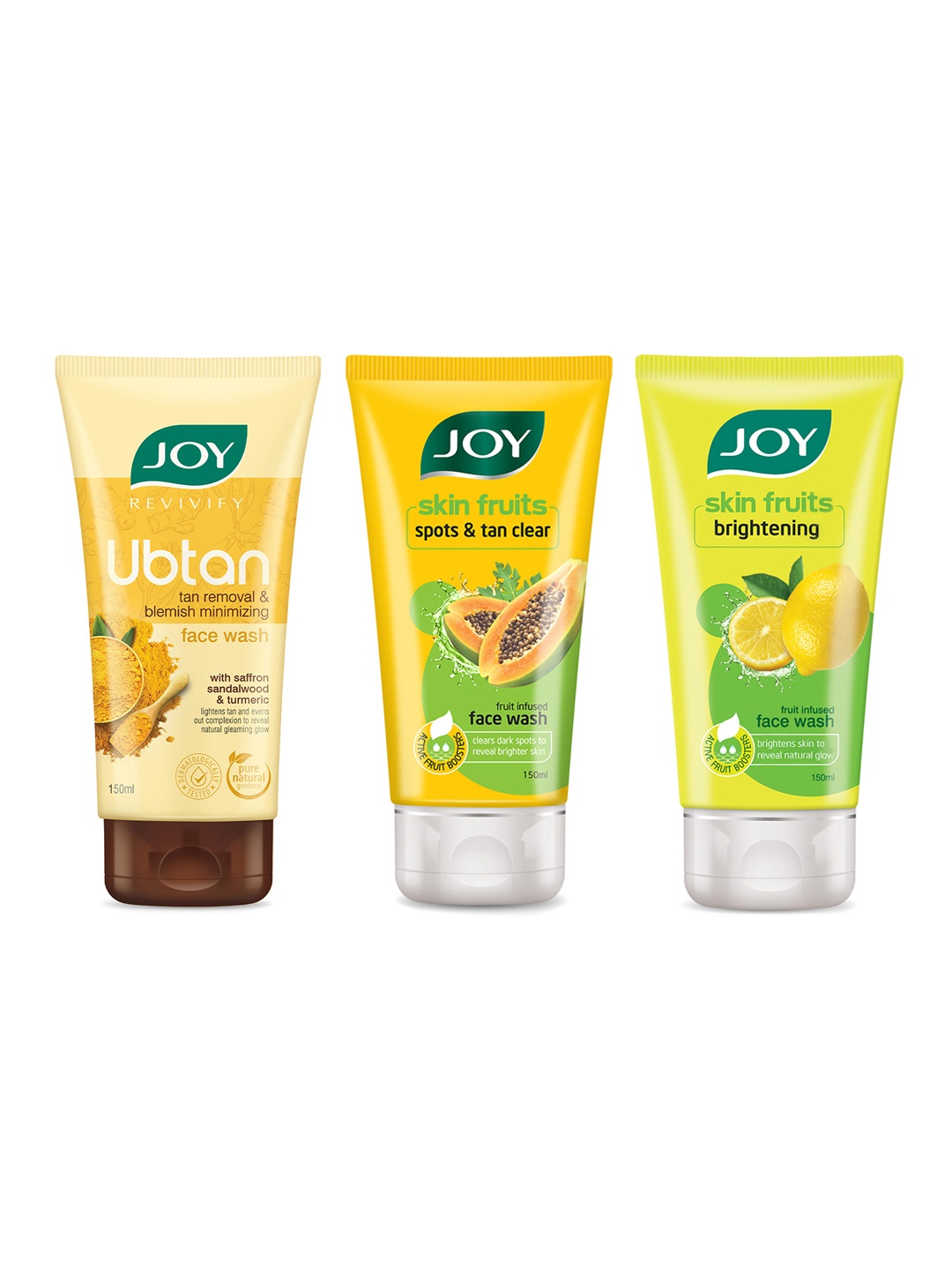 

JOY Face Wash Combo - Spots & Tan Clear + Brightening + Ubtan - 150ml each, Yellow