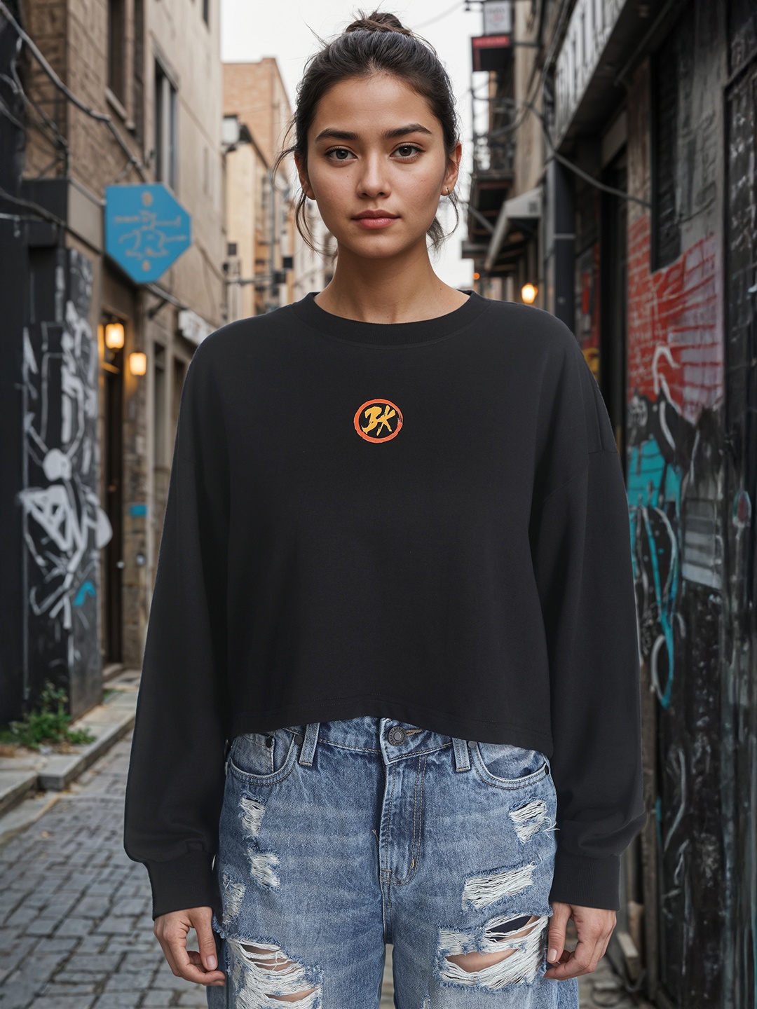 

Bene Kleed Women Typography Printed Round Neck Pure Cotton Sweatshirt, Black