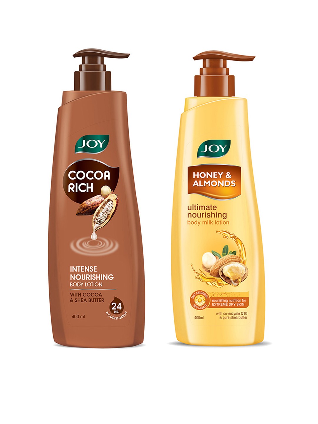 

JOY Winter Body Lotion Combo - Cocoa Rich + Honey & Almonds - 400ml each, Coffee brown
