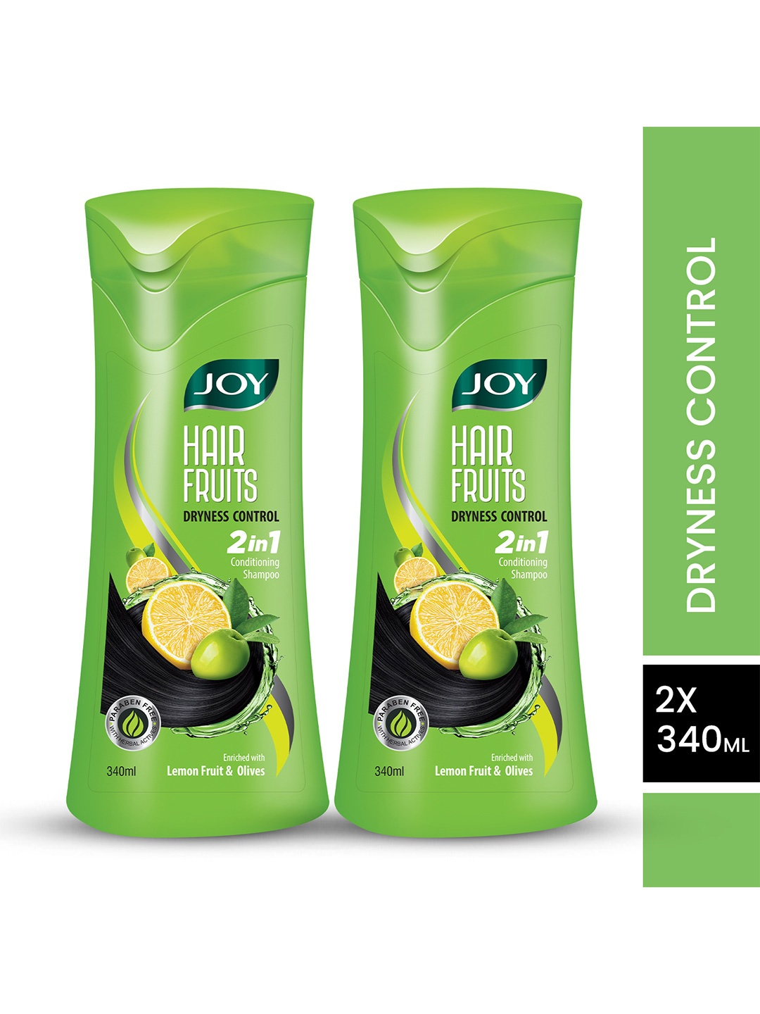 

JOY Set of 2 Lemon & Olives Dryness Control Shampoo For Dry & Frizzy Hair - 340ml each, Green