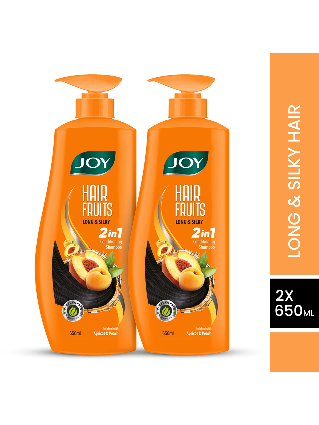 

JOY 2Pcs Hair Fruits Long & Silky Conditioning Shampoo - 650ml each, Orange
