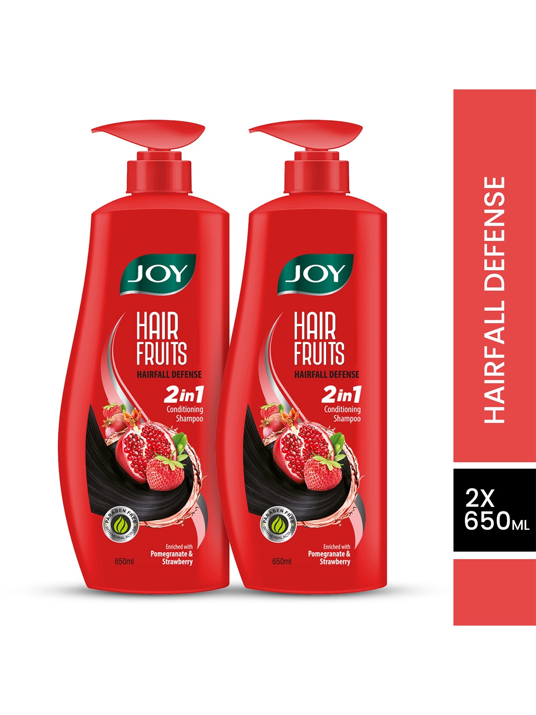 

JOY 2Pcs Hair Fruits Hairfall Defense Conditioning Shampoo with Strawberry - 650ml each, Red