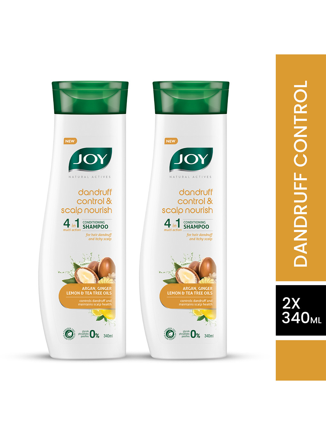

JOY 2Pcs AntiDandruff Shampoo with Tea Tree & Ginger for Dry & Itchy Scalp - 340ml each, White