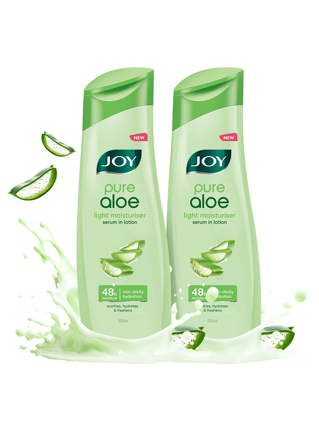 

JOY 2Pcs Pure Aloe Lightweight Body Lotion With Anti Oxidants & Vitamin C - 300ml each, Green