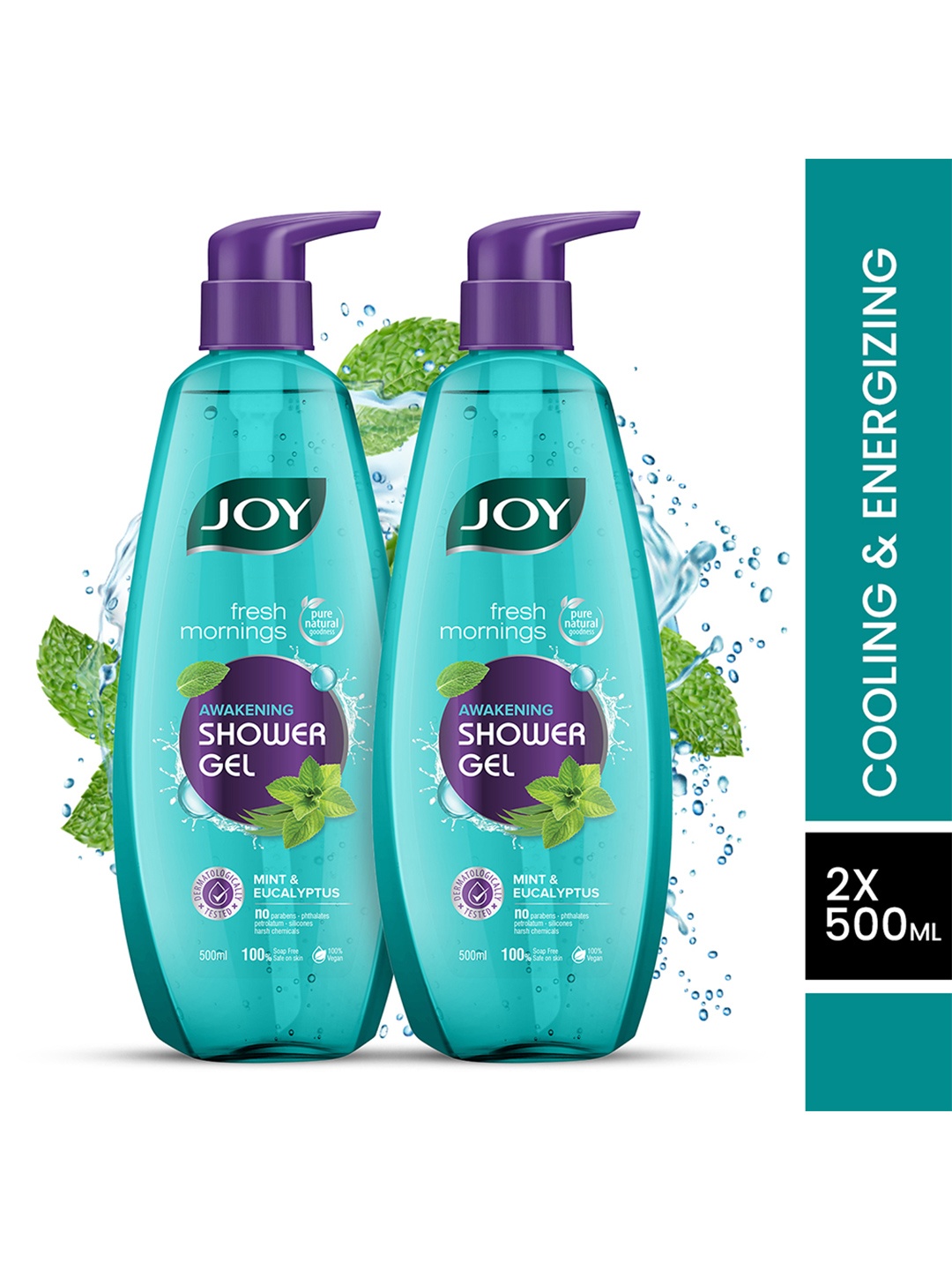 

Joy 2Pcs Cooling Mint Shower Gel Body Wash for Day Long Freshness - 500ml each, Blue