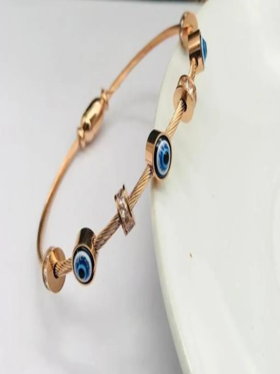 

V FASHION JEWELLERY Rose Gold-Plated Cubic Zirconia Bangle-Style Bracelet