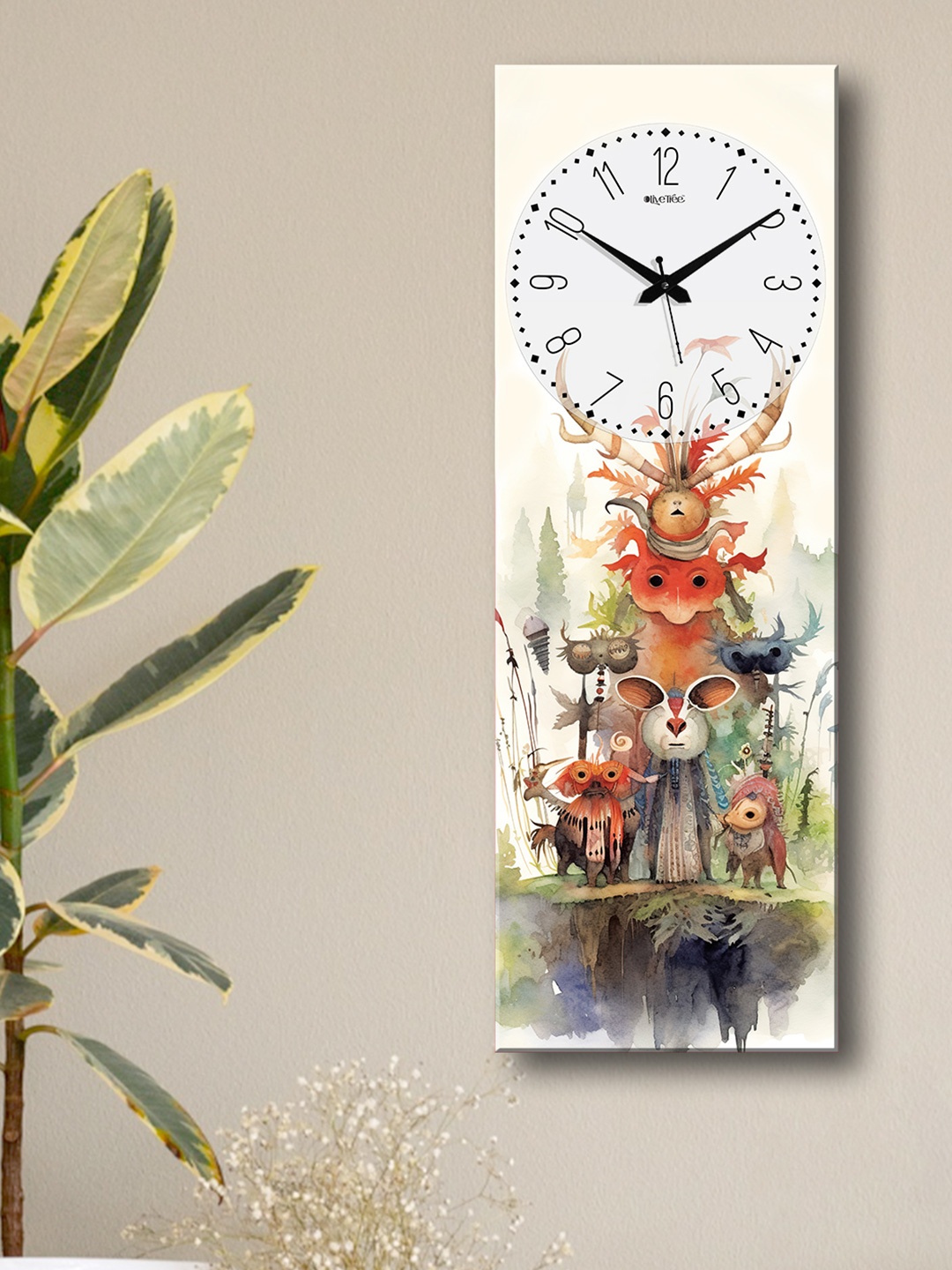 

OLIVE TREE Beige and Orange-Colored Printed Contemporary Analogue Wooden Wall Clock