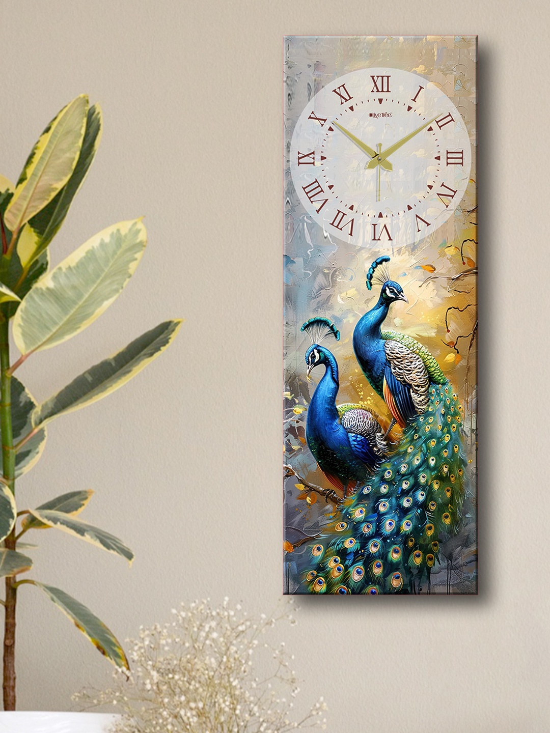 

OLIVE TREE Green & Blue Printed Wooden Analogue Traditional Wall Clock