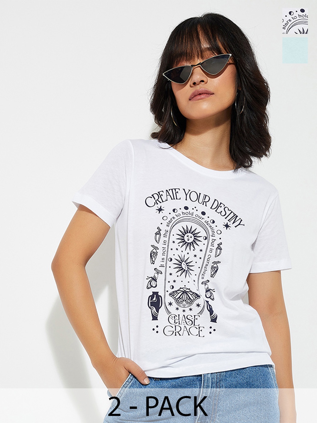

Max URB_N Women Pack of 2 Graphic Printed T-shirt, Multi